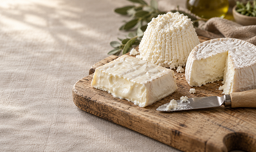 Chef étalant du fromage crémeux sur une focaccia dans une cuisine professionnelle.